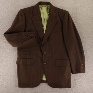 VTG Tweed Jacket 40R M Brown Herringbone 100% Wool Blazer Sport Coat
